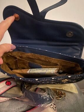 Navy Floral Saddle style, Crossbody Bag with Gold Accents